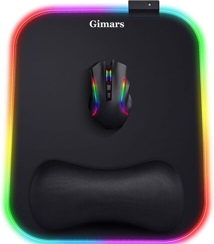 Gimars RGB Mouse Pad with Wrist Rest Support, 12 x 10 in Extra Large Ergonomic Gaming Mouse Pad with 10 LED Lighting Modes, Non-Slip Rubber Base for PC Gaming & Office in Saudi Arabia