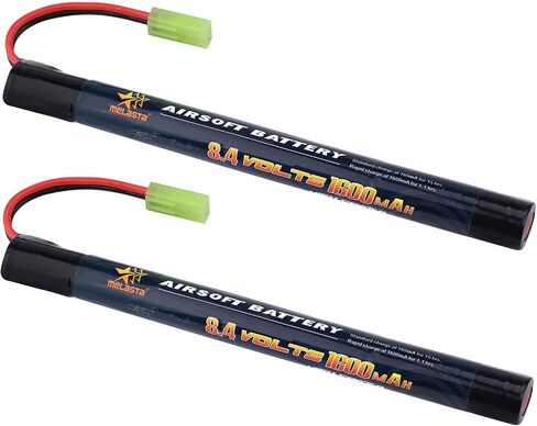 Melasta 8.4V 1600mAh 2/3A Stick NiMH بطارية 2-Pack لبنادق Airsoft | موصل طامية صغير. تصميم عصا الننشاك على شكل فراشة. متوافق مع نماذج بندقية/مسدس airsoft. حزمة قابلة للشحن. in Kuwait