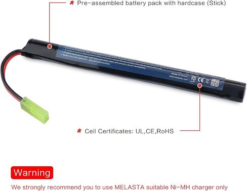 Melasta 8.4V 1600mAh 2/3A Stick NiMH بطارية 2-Pack لبنادق Airsoft | موصل طامية صغير. تصميم عصا الننشاك على شكل فراشة. متوافق مع نماذج بندقية/مسدس airsoft. حزمة قابلة للشحن. in Kuwait