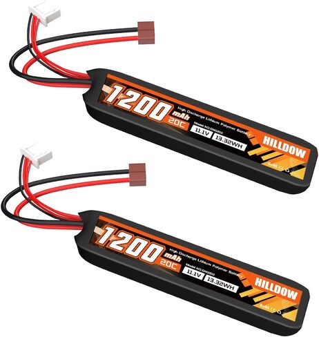 Hilldow 1200mAh Airsoft Battery 3S 11.1V 20C Lipo Battery Rechargeable Battery Packs with T Plug for Airsoft Guns in Kuwait