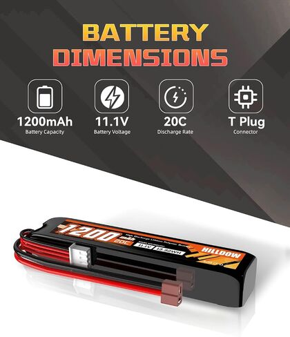 Hilldow 1200mAh Airsoft Battery 3S 11.1V 20C Lipo Battery Rechargeable Battery Packs with T Plug for Airsoft Guns in Kuwait