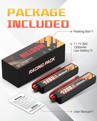 Hilldow 1200mAh Airsoft Battery 3S 11.1V 20C Lipo Battery Rechargeable Battery Packs with T Plug for Airsoft Guns in Kuwait