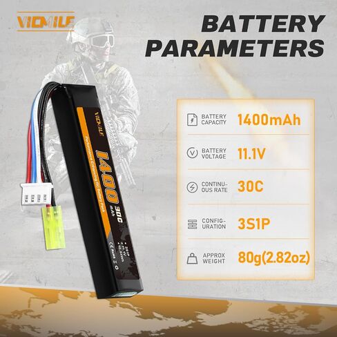 3S Airsoft Battery 30C 11.1V 1400mAh Mini Tamiya Plug with 11.1V USB Charger Fit for Most Airsoft Model Guns Gel Water Bead Blaster in Saudi Arabia