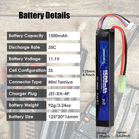 Airsoft Battery 11.1V 1500mAh Mini Tamiya Plug 35C High Discharge Rate Lipo Pack Rechargeable 3S Lipo for Airsoft Model Guns in Saudi Arabia
