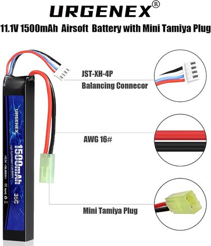 Airsoft Battery 11.1V 1500mAh Mini Tamiya Plug 35C High Discharge Rate Lipo Pack Rechargeable 3S Lipo for Airsoft Model Guns in Saudi Arabia