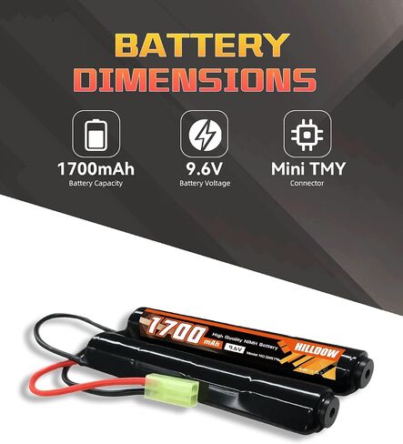 Hilldow 9.6V NiMH Airsoft Battery 1700mAh Rechargeable Battery with Mini TMY Plug RC Battery for Airsoft Guns(2 Pack) in Kuwait