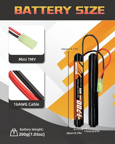 Hilldow 9.6V NiMH Airsoft Battery 1700mAh Rechargeable Battery with Mini TMY Plug RC Battery for Airsoft Guns(2 Pack) in Kuwait