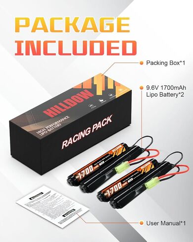 Hilldow 9.6V NiMH Airsoft Battery 1700mAh Rechargeable Battery with Mini TMY Plug RC Battery for Airsoft Guns(2 Pack) in Kuwait