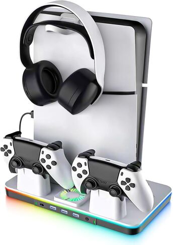G-STORY Stand & Cooling Station for PS5/Pro/Slim, Dual Controller Charger, RGB Fan, Headset Holder in Saudi Arabia