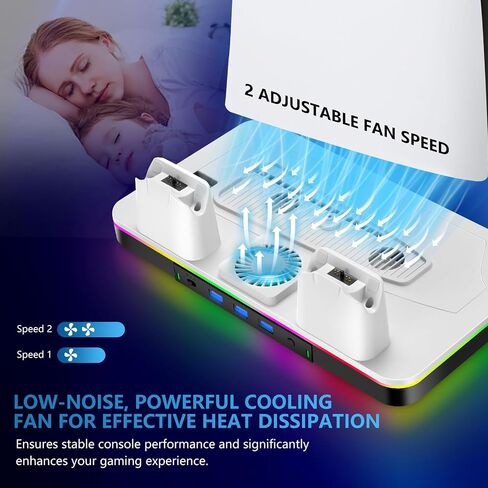 G-STORY Stand & Cooling Station for PS5/Pro/Slim, Dual Controller Charger, RGB Fan, Headset Holder in Saudi Arabia