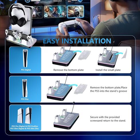 G-STORY Stand & Cooling Station for PS5/Pro/Slim, Dual Controller Charger, RGB Fan, Headset Holder in Saudi Arabia