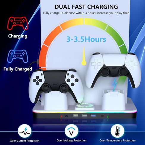 G-STORY Stand & Cooling Station for PS5/Pro/Slim, Dual Controller Charger, RGB Fan, Headset Holder in Saudi Arabia