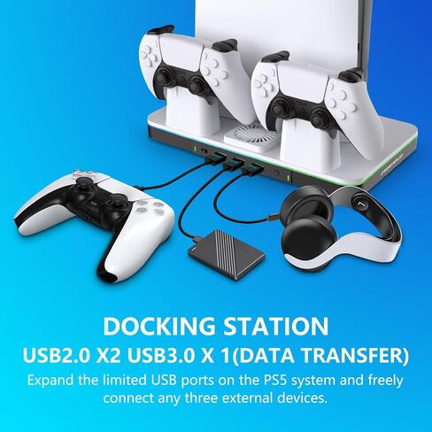 G-STORY Stand & Cooling Station for PS5/Pro/Slim, Dual Controller Charger, RGB Fan, Headset Holder in Saudi Arabia