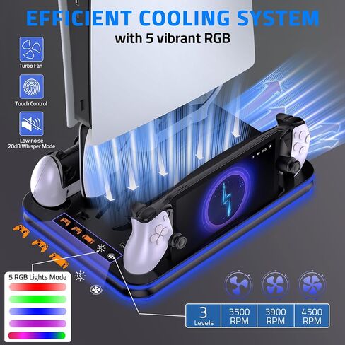 All-in-1 Accessories Bundle for Playstation Portal, PS5 Cooling Station / Charger Dock with RGB, Carrying Case for PS Portal, Silicone Protective Cover, HD Screen Protector, 4 Thumb Grips for Ps5 Portal - Black in Saudi Arabia