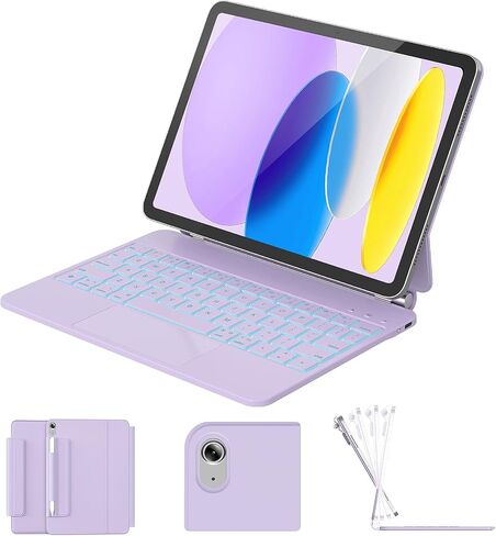 حافظة RAYMCRAFT لجهاز iPad 11th(A16, 2025)/10th مع لوحة مفاتيح، لوحة مفاتيح سحرية 2022، مفاتيح بإضاءة خلفية نابضة، سطح مقاوم للبقع، لوحة تتبع متعددة اللمس، وردي in Kuwait