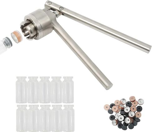 20mm Vial Crimper + 10 Set of 10ml Vials & Stoppers & Caps | Manual Vial Sealer Hand Sealing Machine, Handheld Vial Crimper for Crimping 20mm Diameter Plastic-Aluminum Flip Caps in Saudi Arabia
