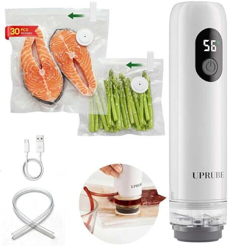 Compact Vacuum Sealer for Food, Drainage Tube, Wet Food, 30 Bags | Handheld food vacuum sealer machine with LED display, reusable vacuum bags, powerful & portable vacuum sealer for Meal Prep in Saudi Arabia