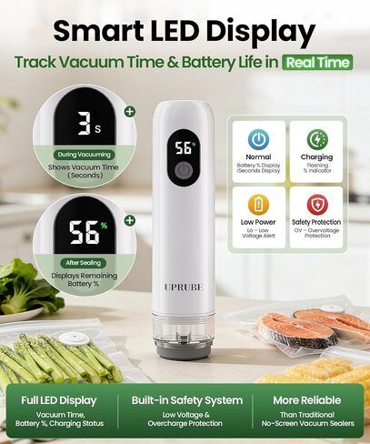 Compact Vacuum Sealer for Food, Drainage Tube, Wet Food, 30 Bags | Handheld food vacuum sealer machine with LED display, reusable vacuum bags, powerful & portable vacuum sealer for Meal Prep in Saudi Arabia