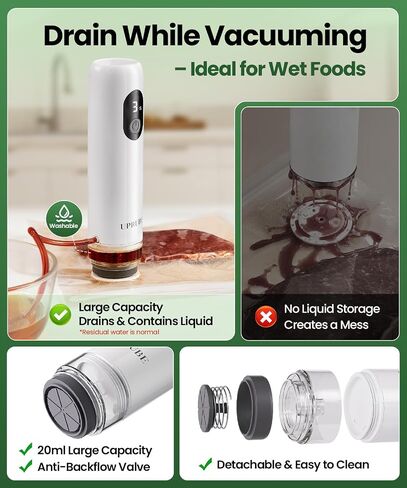 Compact Vacuum Sealer for Food, Drainage Tube, Wet Food, 30 Bags | Handheld food vacuum sealer machine with LED display, reusable vacuum bags, powerful & portable vacuum sealer for Meal Prep in Saudi Arabia