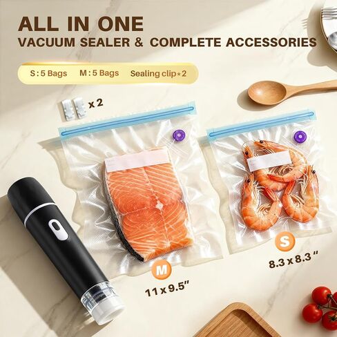 Vacuum sealer For Food,Compact Vacuum Sealer Machine (Vacuum Sealer + 10 Reusable Vacuum Bags,Cordless Handheld Vacuum Sealer,Portable Food Sealer for Meal Prep in Saudi Arabia
