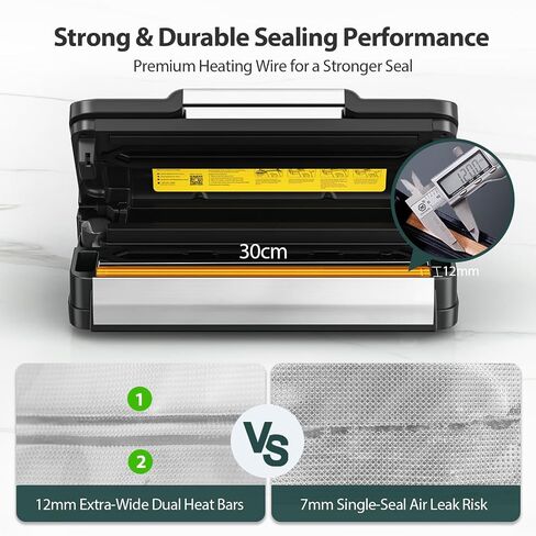 95kPa Vacuum Sealer Machine with AquaLock Technology, Dual-Pump Automatic Food Sealer for Dry & Moist Foods, Double Heat Seal, Built-in Cutter, Bag Storage & Accessory Hose,2 Bag Rolls,Stainless Steel in Saudi Arabia