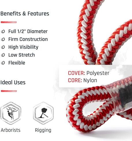 Pelican Arborist-16 Strand 1/2 inch Arborist - 7000 lbs Breaking Strength - Static Climbing Rope Used for Arborists - 120 Ft, Plain End in Saudi Arabia