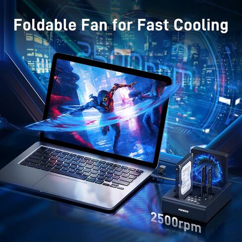 FIDECO M.2 NVMe SSD Cloner and Duplicator، قاعدة توصيل القرص الصلب 3-Bay لـ M.2 NVMe SSD و2.5 بوصة/3.5 بوصة SATA HDD، قارئ القرص الصلب مع مروحة تبريد قابلة للطي، تبديد الحرارة النهائي، بدون أدوات in Kuwait