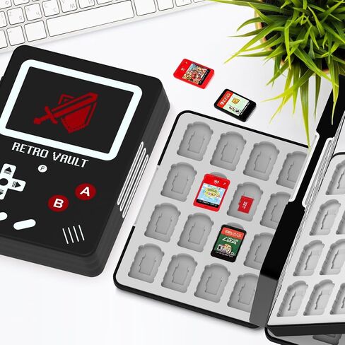 حافظة خرطوشة ألعاب مغناطيسية من ASTONEY مكونة من 96 فتحة متوافقة مع Nintendo Switch 2 وSwitch OLED - منظم ABS أسود منقوش مع صينية سيليكون آمنة للسفر والعرض وتخزين المجموعات in Kuwait