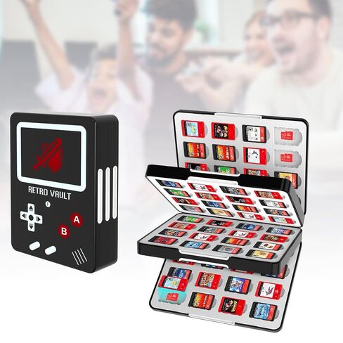 حافظة خرطوشة ألعاب مغناطيسية من ASTONEY مكونة من 96 فتحة متوافقة مع Nintendo Switch 2 وSwitch OLED - منظم ABS أسود منقوش مع صينية سيليكون آمنة للسفر والعرض وتخزين المجموعات in Kuwait