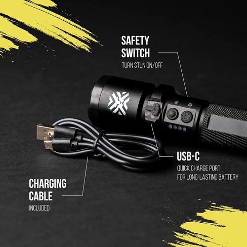 Pain Safari 2000 Tactical Stun Gun Flashlight, 25,000V Self Defense Torch | Rechargeable USB-C, Aircraft-Grade Aluminum, 200 Lumen LED, Non-Lethal Personal Security, Tactical Torch in Saudi Arabia