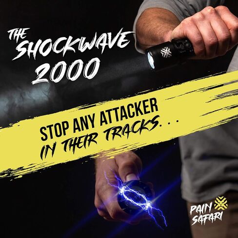 Pain Safari 2000 Tactical Stun Gun Flashlight, 25,000V Self Defense Torch | Rechargeable USB-C, Aircraft-Grade Aluminum, 200 Lumen LED, Non-Lethal Personal Security, Tactical Torch in Saudi Arabia