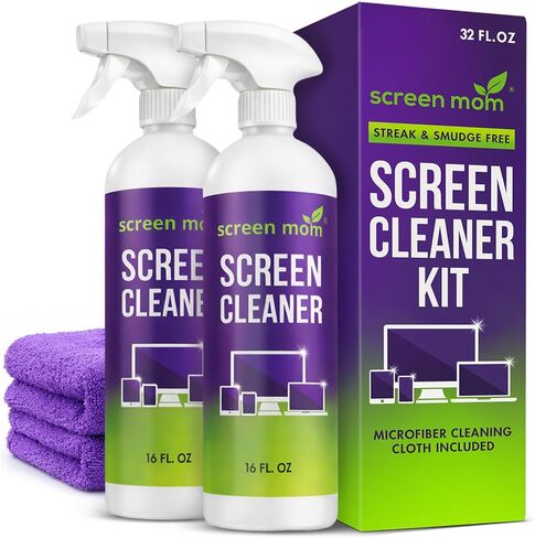 Screen Mom Screen Cleaner Spray 16oz Bottle for TV, Car, Laptop & Computer | Streak-Free Cleaning, Glass & OLED Safe, Alcohol-Free Formula, Scratch-Resistant Microfiber Cloth, Safe for Phones & Tablets in Saudi Arabia