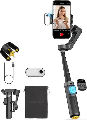 AOCHUAN Smart X3 AI Gimbal Stabilizer for iPhone, AI Tracking Light Module | AI face tracking NO APP needed, fill light, magnetic remote, gesture control, one-tap tripod release, built-in extension rod in Saudi Arabia