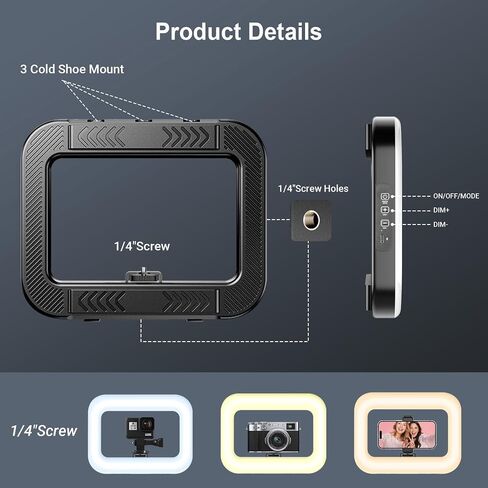 Smartphone Video Rig with Rechargeable Light & Stabilizer for Recording | Built-in 3600mAh Battery, 3 Modes and 12 Brightness Levels, Ideal for Vlogging, Selfies, Makeup, and Photography in Kuwait