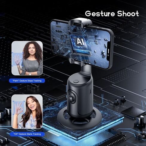 GREEN HOUSE Auto Face Tracking Phone Holder & Mount, GH-USTTA-BK | 360° Fast Rotation, Gimbal Stabilizer, Gesture Recognition, For Vlog, YouTube, TikTok, Influencer Content Creating in Saudi Arabia