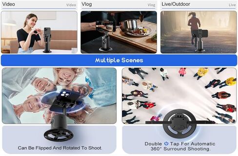 GREEN HOUSE Auto Face Tracking Phone Holder & Mount, GH-USTTA-BK | 360° Fast Rotation, Gimbal Stabilizer, Gesture Recognition, For Vlog, YouTube, TikTok, Influencer Content Creating in Saudi Arabia