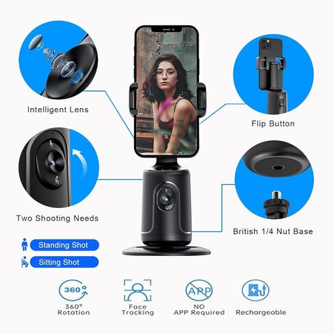 GREEN HOUSE Auto Face Tracking Phone Holder & Mount, GH-USTTA-BK | 360° Fast Rotation, Gimbal Stabilizer, Gesture Recognition, For Vlog, YouTube, TikTok, Influencer Content Creating in Saudi Arabia