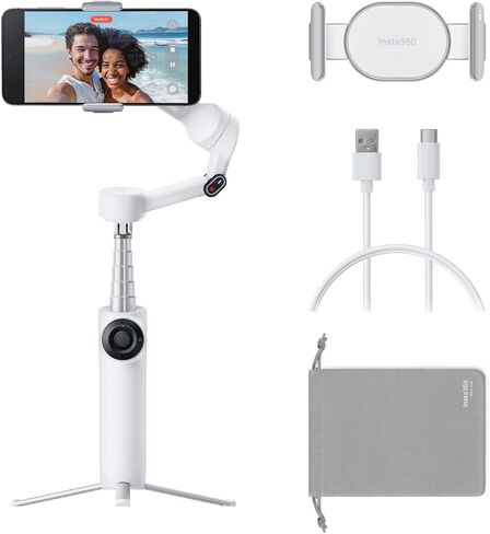 Insta360 Flow 2 Grey - Foldable AI Gimbal for iPhone, AI Tracking, Multi-Person Tracking, Built-in Tripod/Selfie Stick, Remote Control, iPhone/Android Portable Stabilizer | 3-axis stabilization with Apple DockKit and built-in tripod for vlogging, sports a in Kuwait