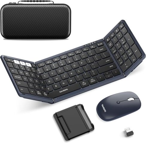 Foldable Keyboard and Mouse, Samsers Folding Bluetooth Keyboard Combo, 2.4G + BT5.0 x 2, Full-Size Portable Travel Keyboard & Rechargeable Wireless Mouse for Windows Android iOS Mac OS, Elegant Black in Saudi Arabia