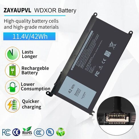 42Wh WDX0R Battery Replacement for Dell Inspiron 13 15 5000 7000 Series | 7573 5570 7579 7378 5567 5565 5379 Latitude 3490 3590 3340 3400 3390 3500 Vostro 5568 P69G P58f P66F WDXOR 11.4V in Kuwait