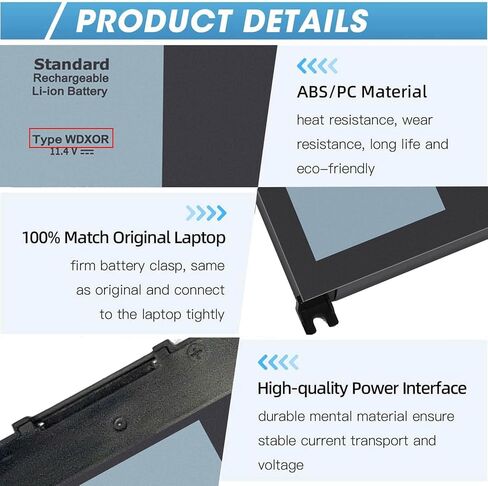 42Wh WDX0R Battery Replacement for Dell Inspiron 13 15 5000 7000 Series | 7573 5570 7579 7378 5567 5565 5379 Latitude 3490 3590 3340 3400 3390 3500 Vostro 5568 P69G P58f P66F WDXOR 11.4V in Kuwait