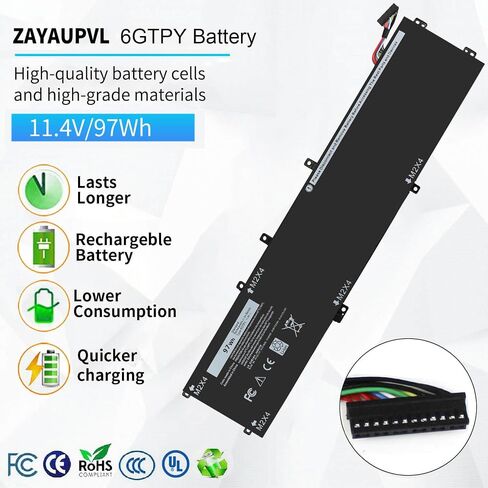 97WH 6GTPY Battery for Dell XPS 15 9550 9560 9570 7590 Precision 5510 5520 | 5530 5540 Vostro 7500 7590,Replacement 4GVGH GPM03 M2X4 5XJ28 05XJ28 5D91C 1P6KD P56F P56F001 P56F002 11.4V in Kuwait