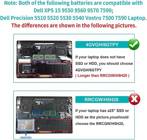 97WH 6GTPY Battery for Dell XPS 15 9550 9560 9570 7590 Precision 5510 5520 | 5530 5540 Vostro 7500 7590,Replacement 4GVGH GPM03 M2X4 5XJ28 05XJ28 5D91C 1P6KD P56F P56F001 P56F002 11.4V in Kuwait