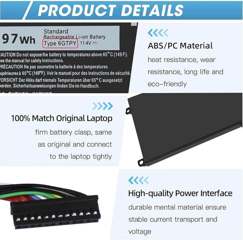 97WH 6GTPY Battery for Dell XPS 15 9550 9560 9570 7590 Precision 5510 5520 | 5530 5540 Vostro 7500 7590,Replacement 4GVGH GPM03 M2X4 5XJ28 05XJ28 5D91C 1P6KD P56F P56F001 P56F002 11.4V in Kuwait