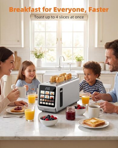 Keenstone 4 Slice Touch Screen Toaster with Long Wide Slots,Stainless Steel | 1400W Digital Toasters with 6 Browning Levels, Defrost, Reheat, Memory, Single Slice, Cancel for Bread, Bagels, Waffles in Saudi Arabia