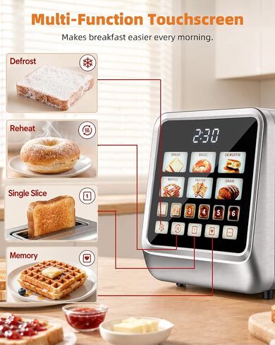 Keenstone 4 Slice Touch Screen Toaster with Long Wide Slots,Stainless Steel | 1400W Digital Toasters with 6 Browning Levels, Defrost, Reheat, Memory, Single Slice, Cancel for Bread, Bagels, Waffles in Saudi Arabia