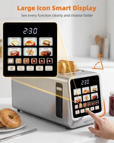 Keenstone 4 Slice Touch Screen Toaster with Long Wide Slots,Stainless Steel | 1400W Digital Toasters with 6 Browning Levels, Defrost, Reheat, Memory, Single Slice, Cancel for Bread, Bagels, Waffles in Saudi Arabia