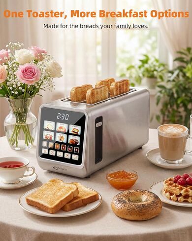 Keenstone 4 Slice Touch Screen Toaster with Long Wide Slots,Stainless Steel | 1400W Digital Toasters with 6 Browning Levels, Defrost, Reheat, Memory, Single Slice, Cancel for Bread, Bagels, Waffles in Saudi Arabia