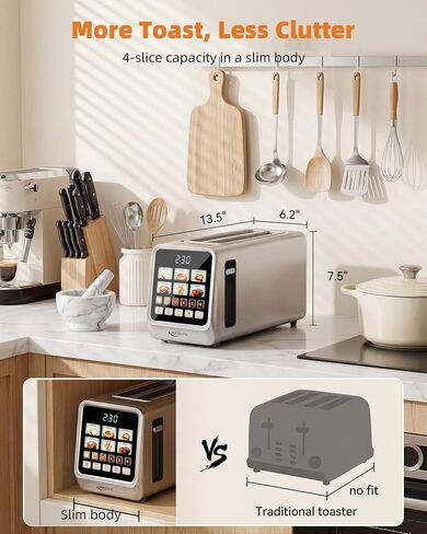 Keenstone 4 Slice Touch Screen Toaster with Long Wide Slots,Stainless Steel | 1400W Digital Toasters with 6 Browning Levels, Defrost, Reheat, Memory, Single Slice, Cancel for Bread, Bagels, Waffles in Saudi Arabia