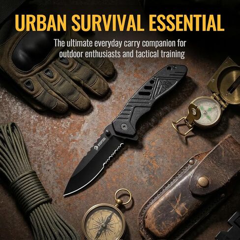 NedFoss Tactical Pocket Knife, 3.2" 8Cr14Mov Serrated Blade Aluminum Handle | Folding Tactical Knife with Clip, Liner Lock, Flipper, Thumb Stud, Compact EDC Knife for Camping, Hunting, Survival Outdoor in Saudi Arabia